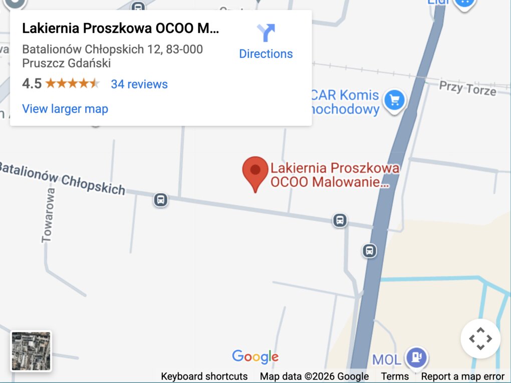 Mapa lokalizacji Ocoo Lakiernia Proszkowa - ul. Batalionów Chłopskich 12, Pruszcz Gdański